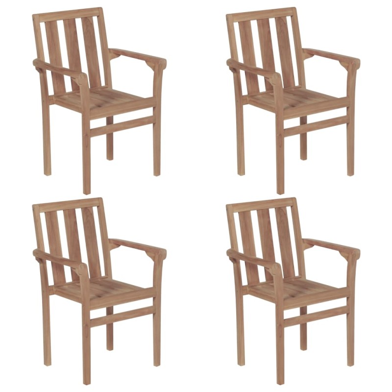 vidaXL Sillas apilables de jardín 4 unidades madera maciza de teca vidaXL Sillas apilables de jardín 4 unidades madera maciza de teca