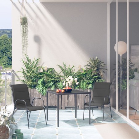 vidaXL Juego de comedor de jardín de acero negro 3 piezas