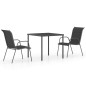 vidaXL Juego de comedor de jardín de acero negro 3 piezas