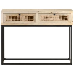 vidaXL Mesa consola madera maciza de mango y caña natural 100x35x76 cm