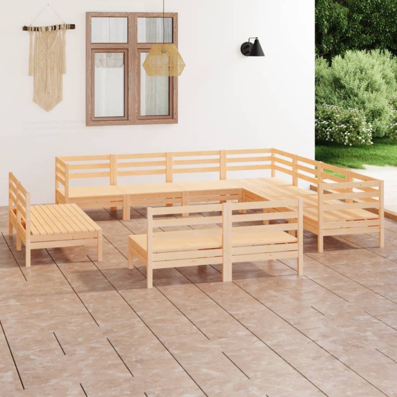 vidaXL Juego de muebles de jardín 11 piezas madera maciza de pino vidaXL Juego de muebles de jardín 11 piezas madera maciza de pino
