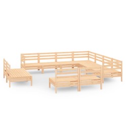 vidaXL Juego de muebles de jardín 11 piezas madera maciza de pino