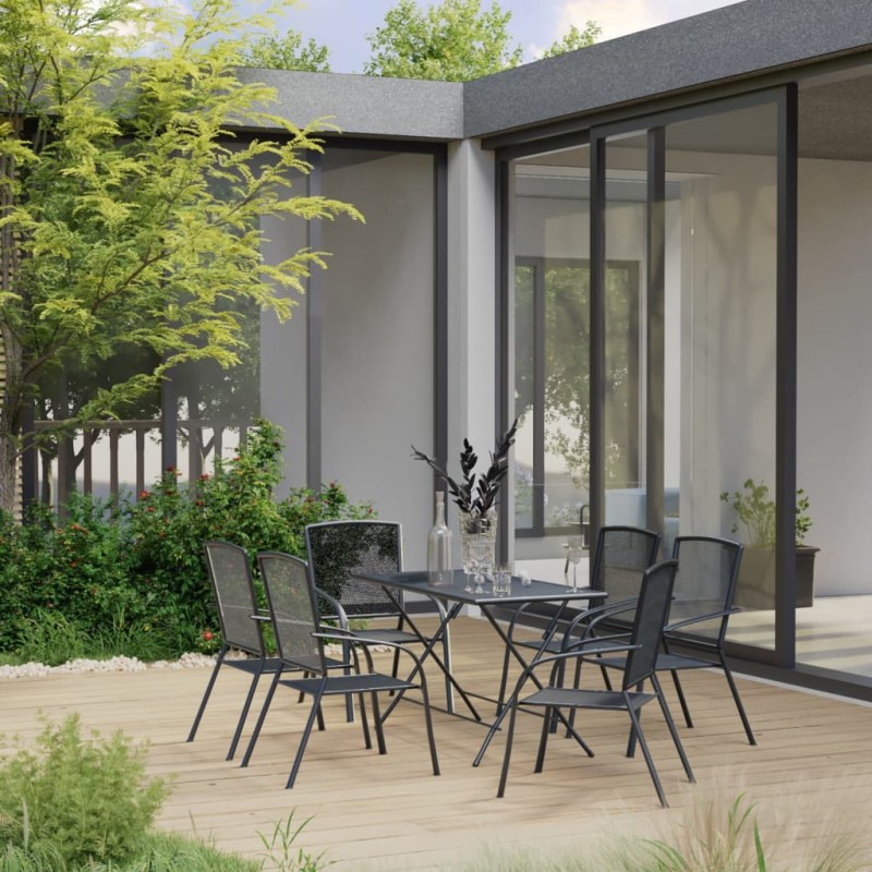 vidaXL Juego de muebles de comedor de jardín 7 piezas acero antracita vidaXL Juego de muebles de comedor de jardín 7 piezas acero antracita