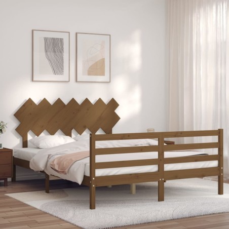vidaXL Estructura de cama matrimonio con cabecero madera marrón miel