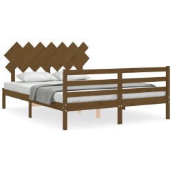 vidaXL Estructura de cama matrimonio con cabecero madera marrón miel