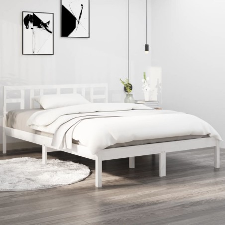 vidaXL Estructura de cama madera maciza King Size blanca 150x200 cm
