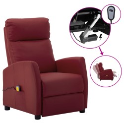 vidaXL Sillón de masaje eléctrico cuero sintético rojo tinto