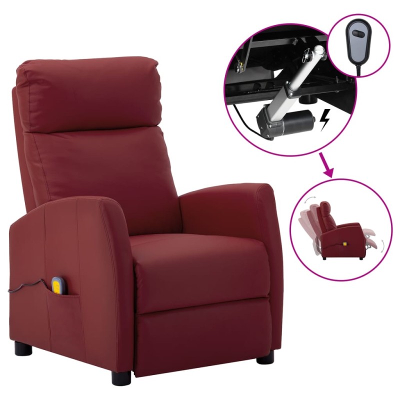 vidaXL Sillón de masaje eléctrico cuero sintético rojo tinto vidaXL Sillón de masaje eléctrico cuero sintético rojo tinto