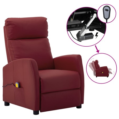 vidaXL Sillón de masaje eléctrico cuero sintético rojo tinto