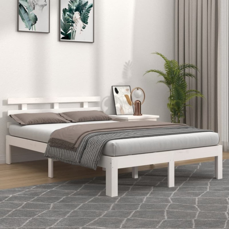 vidaXL Estructura de cama madera maciza blanco 120x200 cm vidaXL Estructura de cama madera maciza blanco 120x200 cm