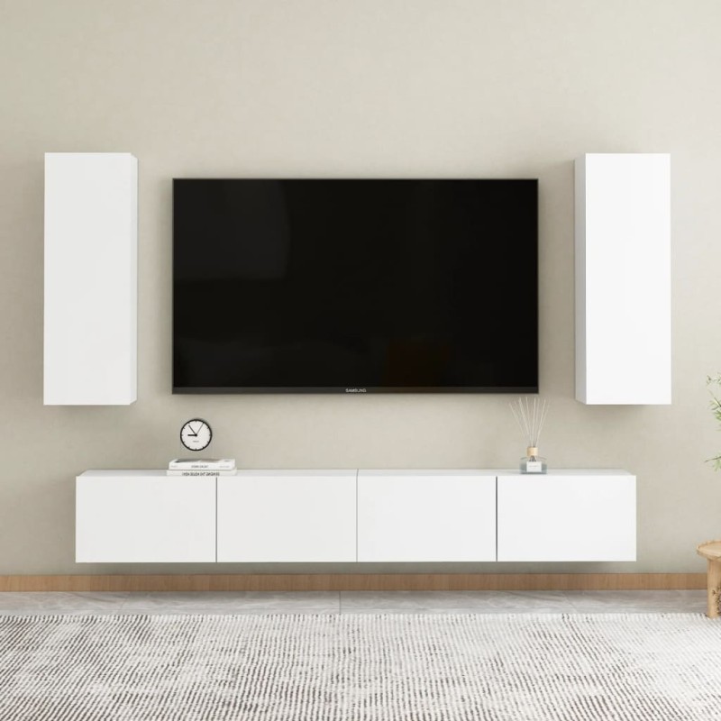 vidaXL Muebles de salón 4 piezas madera de ingeniería blanco vidaXL Muebles de salón 4 piezas madera de ingeniería blanco