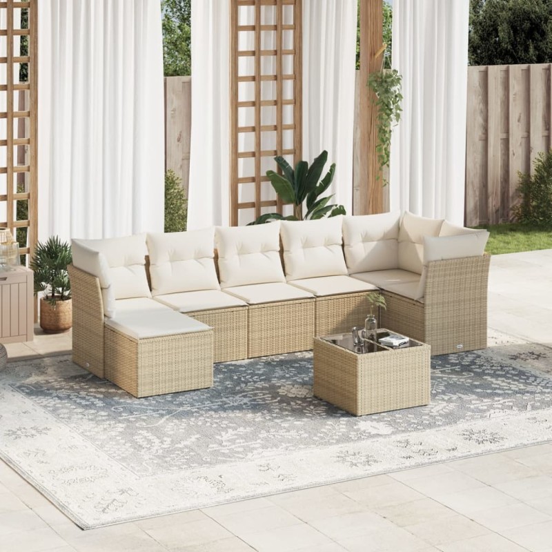 vidaXL Juego de sofás de jardín con cojines beige 8 pzas ratán PE vidaXL Juego de sofás de jardín con cojines beige 8 pzas ratán PE