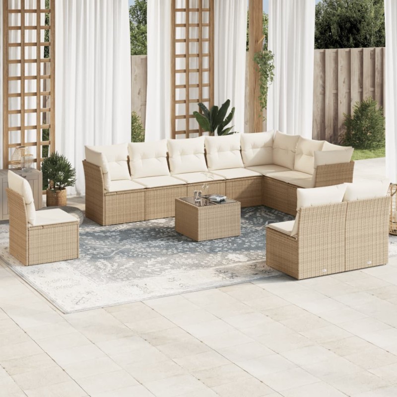 vidaXL Set de sofás de jardín 11pzas con cojines ratán sintético beige vidaXL Set de sofás de jardín 11pzas con cojines ratán sintético beige