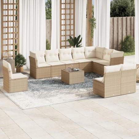 vidaXL Set de sofás de jardín 11pzas con cojines ratán sintético beige