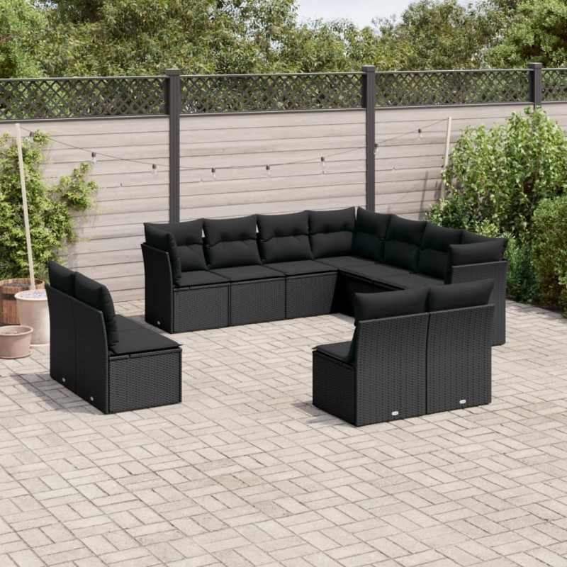 vidaXL Set de sofás de jardín 11 pzas y cojines ratán sintético negro vidaXL Set de sofás de jardín 11 pzas y cojines ratán sintético negro
