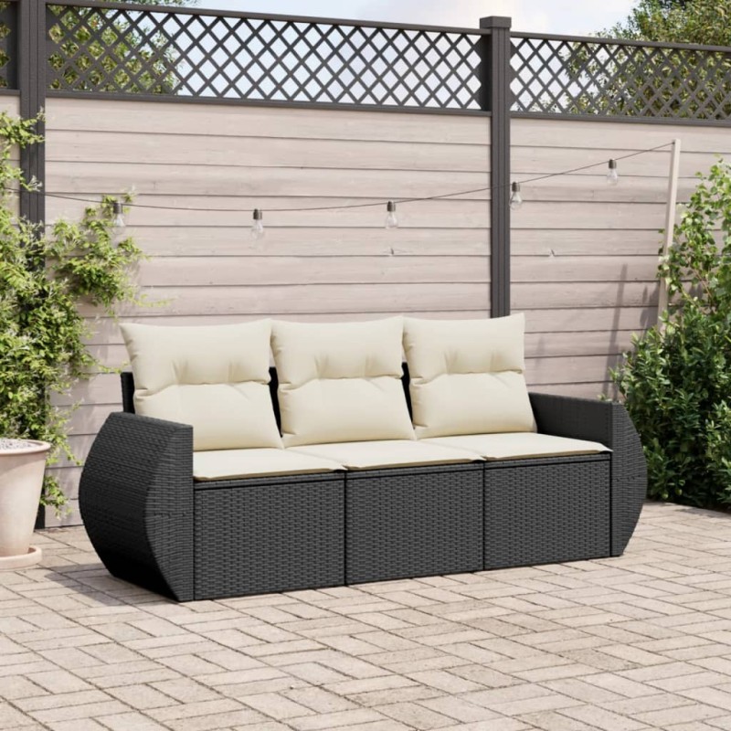 vidaXL Set de sofás de jardín con cojines 3 pzas ratán sintético negro vidaXL Set de sofás de jardín con cojines 3 pzas ratán sintético negro