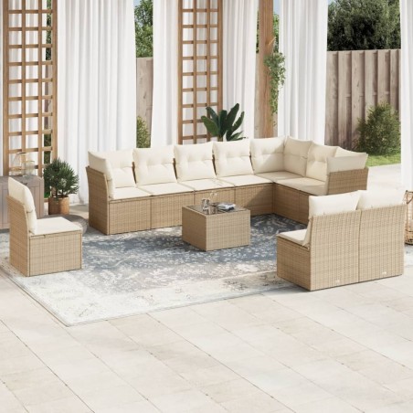 vidaXL Set de sofás de jardín 11pzas con cojines ratán sintético beige