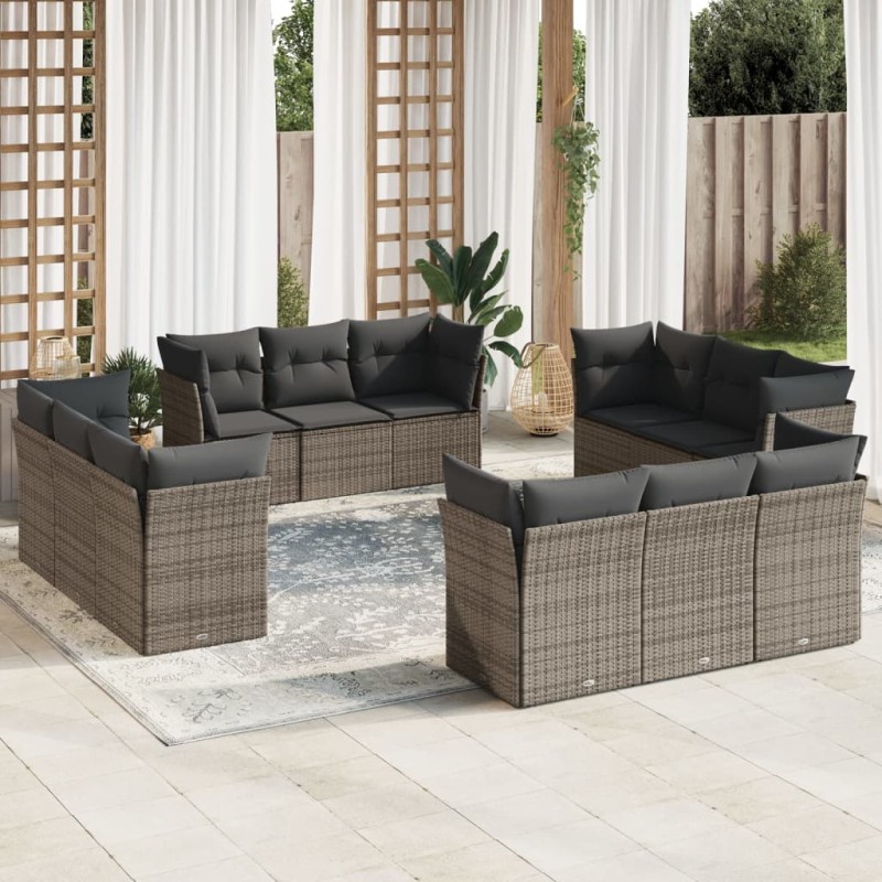 vidaXL Set de sofás de jardín 12 pzas con cojines ratán sintético gris vidaXL Set de sofás de jardín 12 pzas con cojines ratán sintético gris