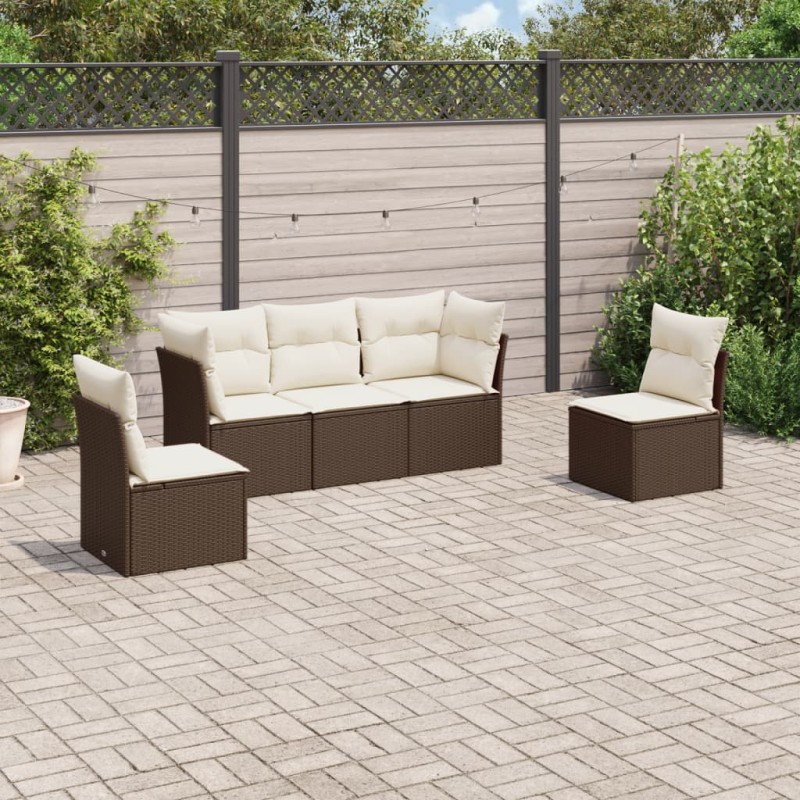 vidaXL Set comedor de jardín 5 piezas y cojines ratán sintético marrón vidaXL Set comedor de jardín 5 piezas y cojines ratán sintético marrón