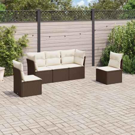 vidaXL Set comedor de jardín 5 piezas y cojines ratán sintético marrón
