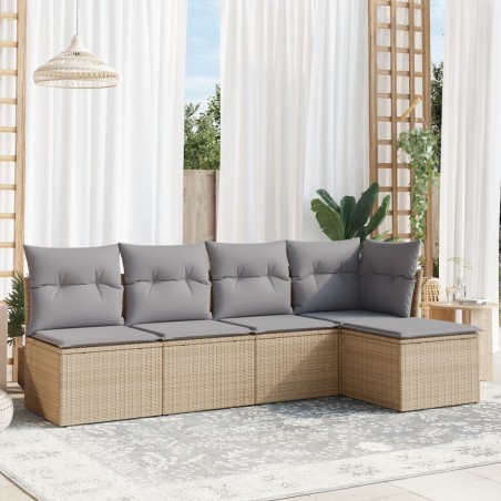 vidaXL Juego de sofás jardín con cojines 5 pzas ratán sintético beige
