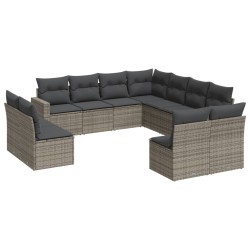 vidaXL Set de sofás de jardín 11 pzas y cojines ratán sintético gris