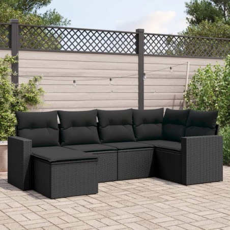 vidaXL Set de sofás de jardín 6 piezas y cojines ratán sintético negro