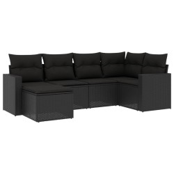 vidaXL Set de sofás de jardín 6 piezas y cojines ratán sintético negro