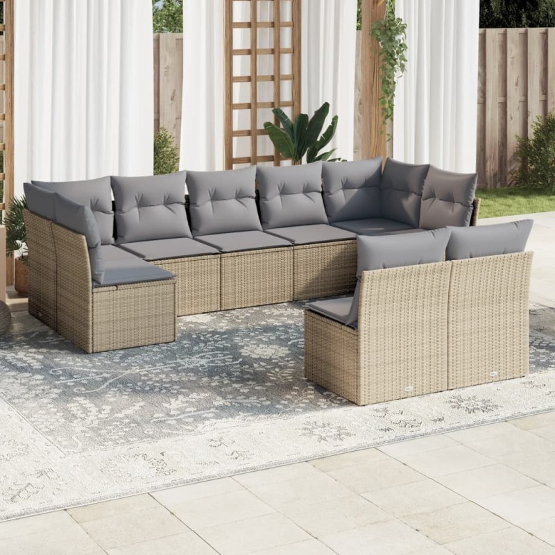 vidaXL Set de sofás de jardín 9 pzas con cojines ratán sintético beige vidaXL Set de sofás de jardín 9 pzas con cojines ratán sintético beige