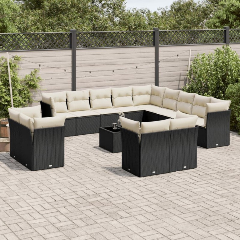 vidaXL Set sofás de jardín 14 pzas con cojines ratán sintético negro vidaXL Set sofás de jardín 14 pzas con cojines ratán sintético negro