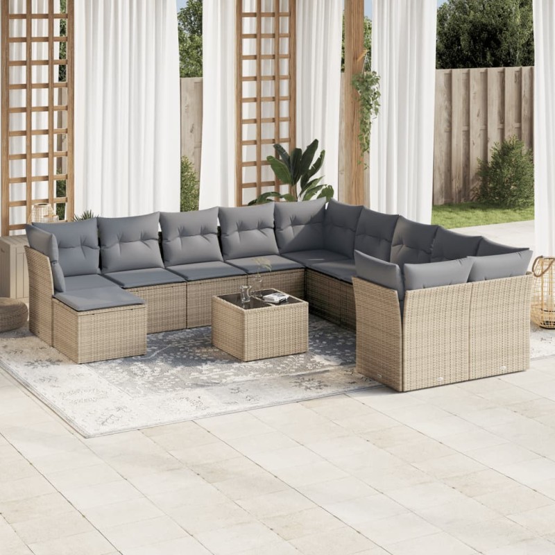 vidaXL Set de sofás de jardín 12 pzas y cojines ratán sintético marrón vidaXL Set de sofás de jardín 12 pzas y cojines ratán sintético marrón