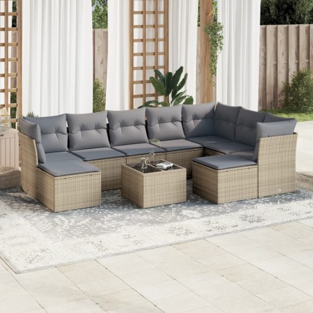 vidaXL Juego de sofás jardín con cojines beige 10 pzas ratán sintético