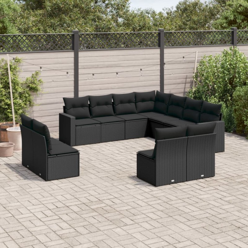 vidaXL Set de sofás de jardín 11 pzas y cojines ratán sintético negro vidaXL Set de sofás de jardín 11 pzas y cojines ratán sintético negro