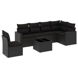vidaXL Set de comedor de jardín 7 pzas y cojines ratán sintético negro