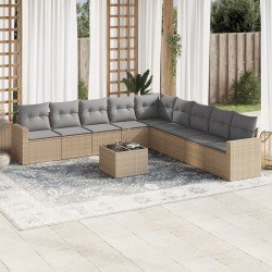 vidaXL Juego de sofás jardín con cojines beige 10 pzas ratán sintético