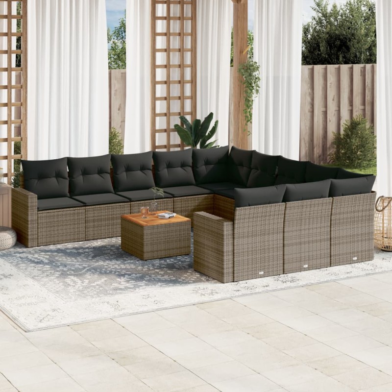 vidaXL Set de sofás de jardín 12 pzas con cojines ratán sintético gris vidaXL Set de sofás de jardín 12 pzas con cojines ratán sintético gris