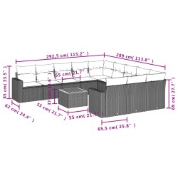 vidaXL Set de sofás de jardín 12 pzas con cojines ratán sintético gris