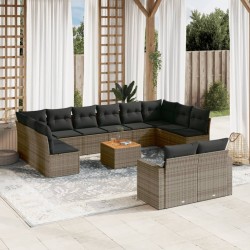 vidaXL Set sofás de jardín con cojines 13 piezas ratán sintético gris