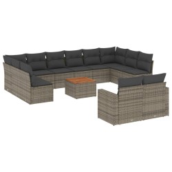 vidaXL Set sofás de jardín con cojines 13 piezas ratán sintético gris