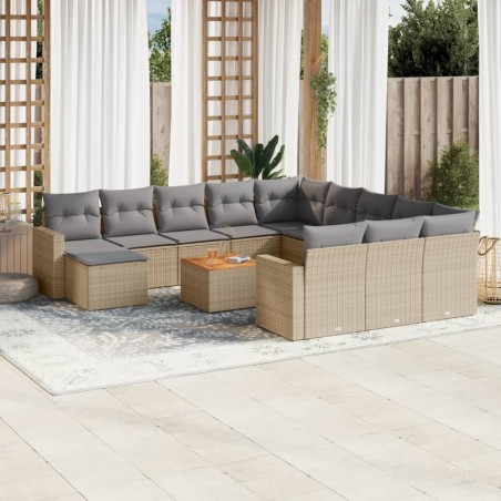 vidaXL Set sofás de jardín con cojines 13 pzas ratán sintético beige