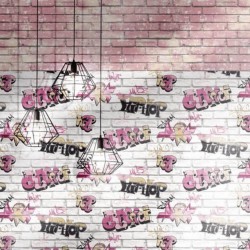 Urban Friends & Coffee Papel pintado ladrillos rosa y blanco