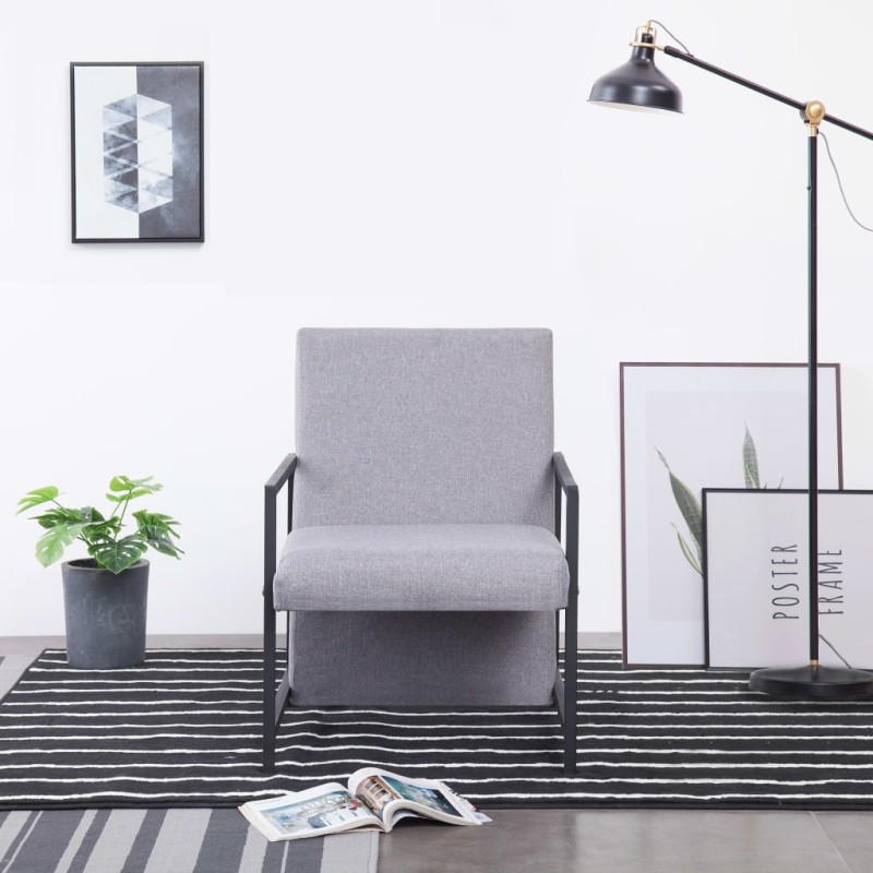 vidaXL Sillón con patas cromadas de tela gris claro vidaXL Sillón con patas cromadas de tela gris claro
