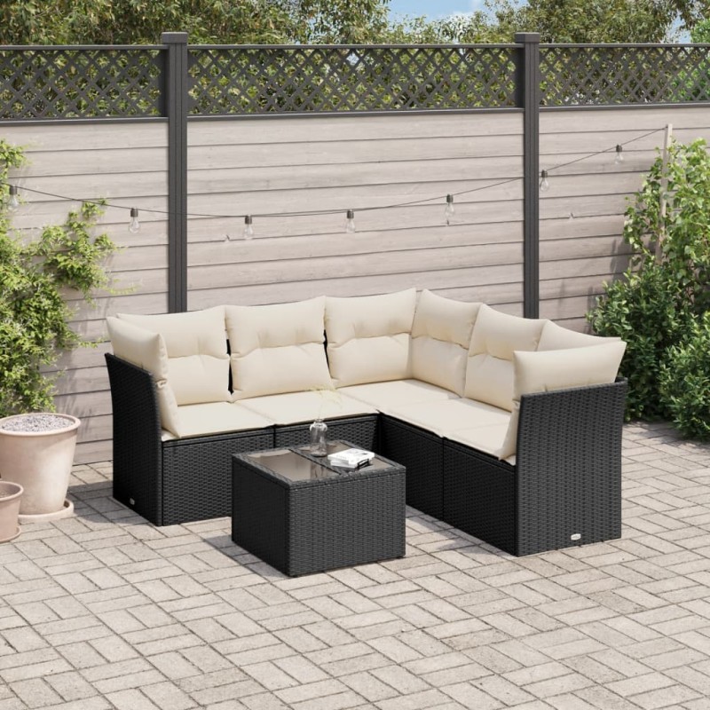 vidaXL Set de sofás de jardín 6 piezas y cojines ratán sintético negro vidaXL Set de sofás de jardín 6 piezas y cojines ratán sintético negro