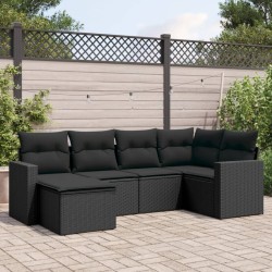 vidaXL Set de sofás de jardín 6 piezas y cojines ratán sintético negro