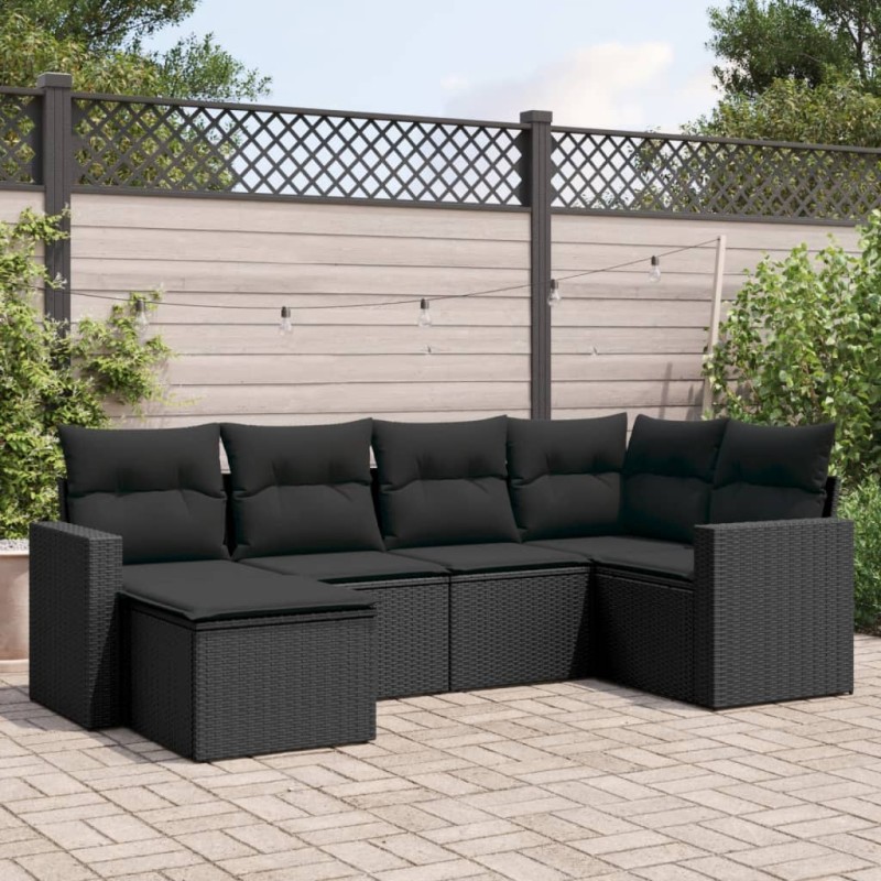 vidaXL Set de sofás de jardín 6 piezas y cojines ratán sintético negro vidaXL Set de sofás de jardín 6 piezas y cojines ratán sintético negro