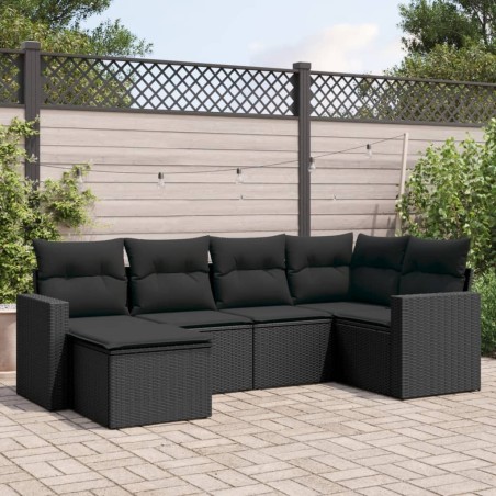 vidaXL Set de sofás de jardín 6 piezas y cojines ratán sintético negro