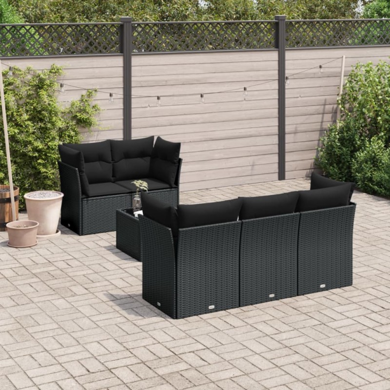 vidaXL Set de sofás de jardín 6 piezas y cojines ratán sintético negro vidaXL Set de sofás de jardín 6 piezas y cojines ratán sintético negro