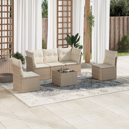 vidaXL Juego de sofás jardín con cojines 6 pzas ratán sintético beige
