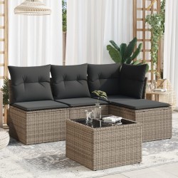 vidaXL Juego de sofás jardín con cojines 5 pzas ratán sintético gris