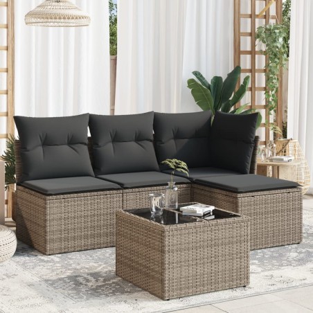 vidaXL Juego de sofás jardín con cojines 5 pzas ratán sintético gris